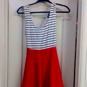 Gorgeous Navy & White Stripe Red Bottom Open Criss Cross Back Dress Size 6